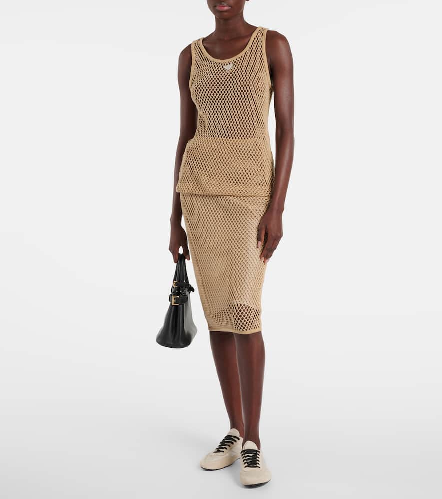 Prada Crochet Midi Skirt In Beige
