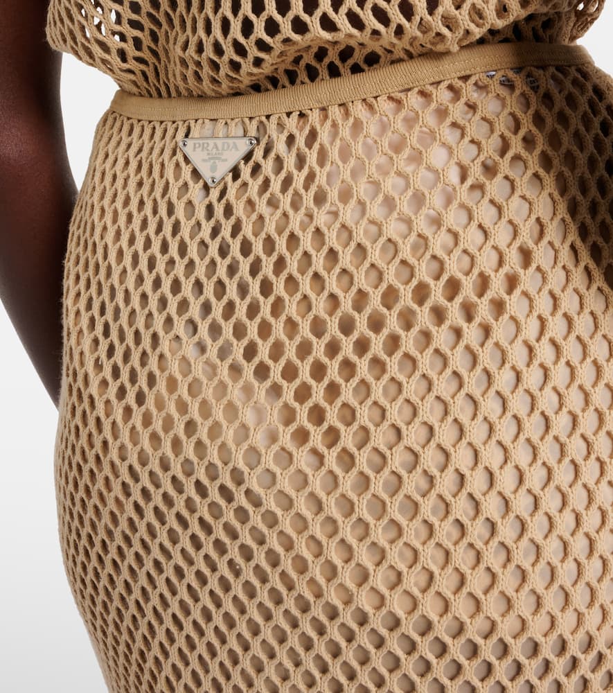Prada Crochet Midi Skirt In Beige