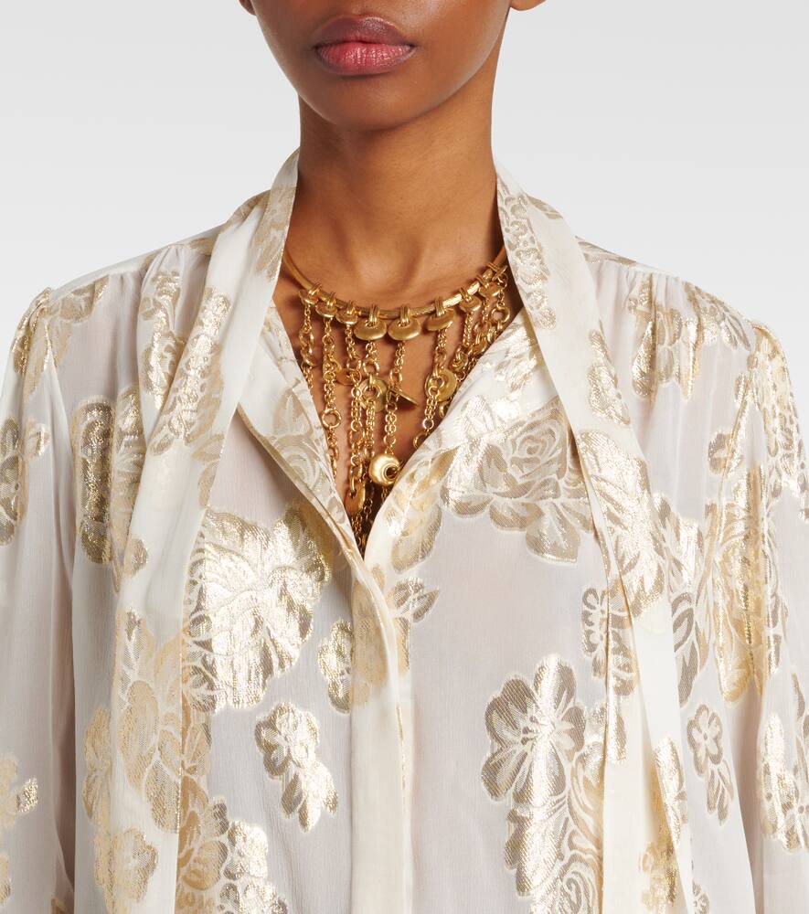Chloé Floral Fil Coupé Silk-blend Lamé Blouse In White