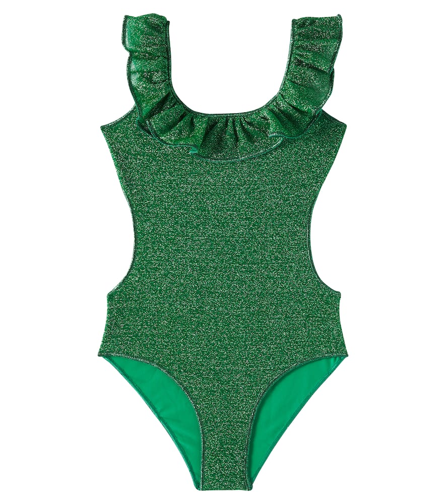 Oseree Oséree Kids Lumière Ruffled Lamé Swimsuit In Green