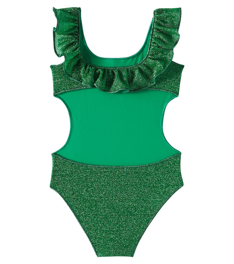 Oseree Oséree Kids Lumière Ruffled Lamé Swimsuit In Green