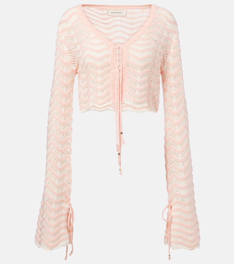 Miana striped cotton-blend crop top