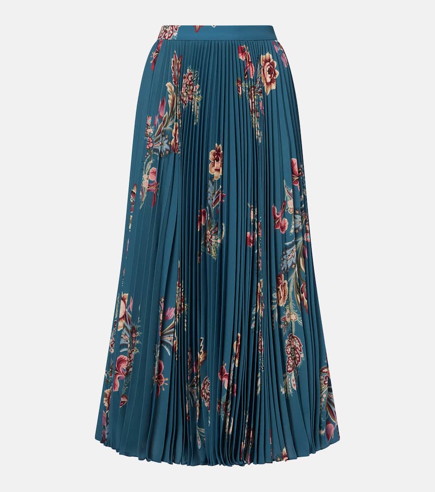 Plissé high-rise floral midi skirt
