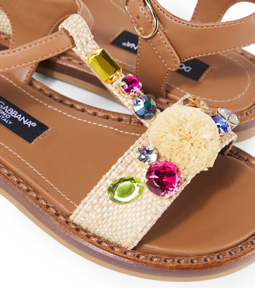 Dolce & Gabbana Embellished Raffia-effect Sandals In Brown