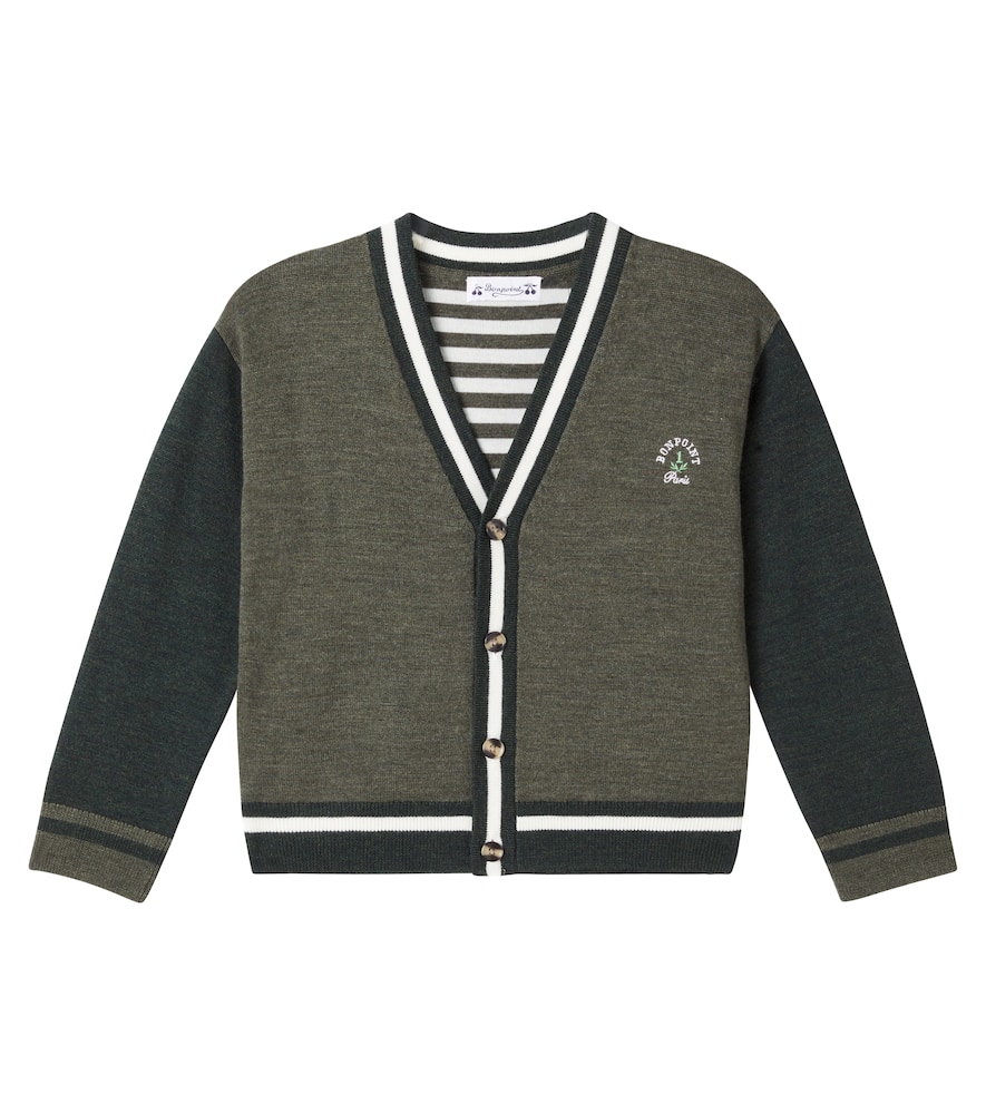 Bonpoint Julian Striped-panel Wool Cardigan In Gray