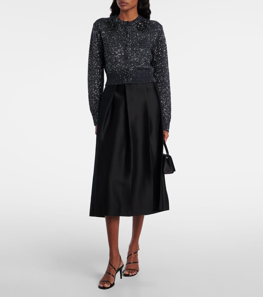 Erdem Embellished Cropped Alpaca-blend Cardigan In Black