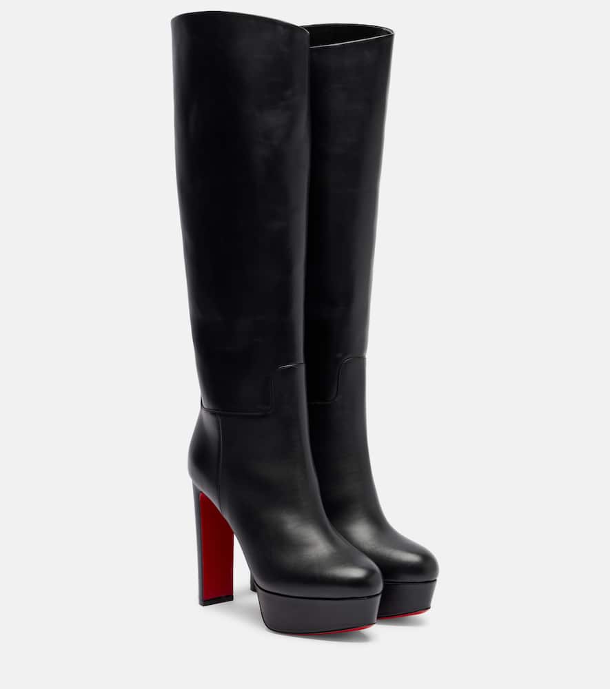 Christian Louboutin Loo 130 Leather Platform Knee-high Boots In Black