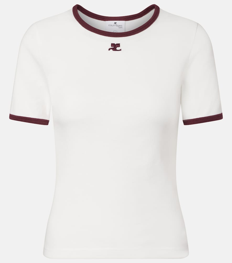 Courrèges Cotton T-shirt With Black Trim And Front Logo In White