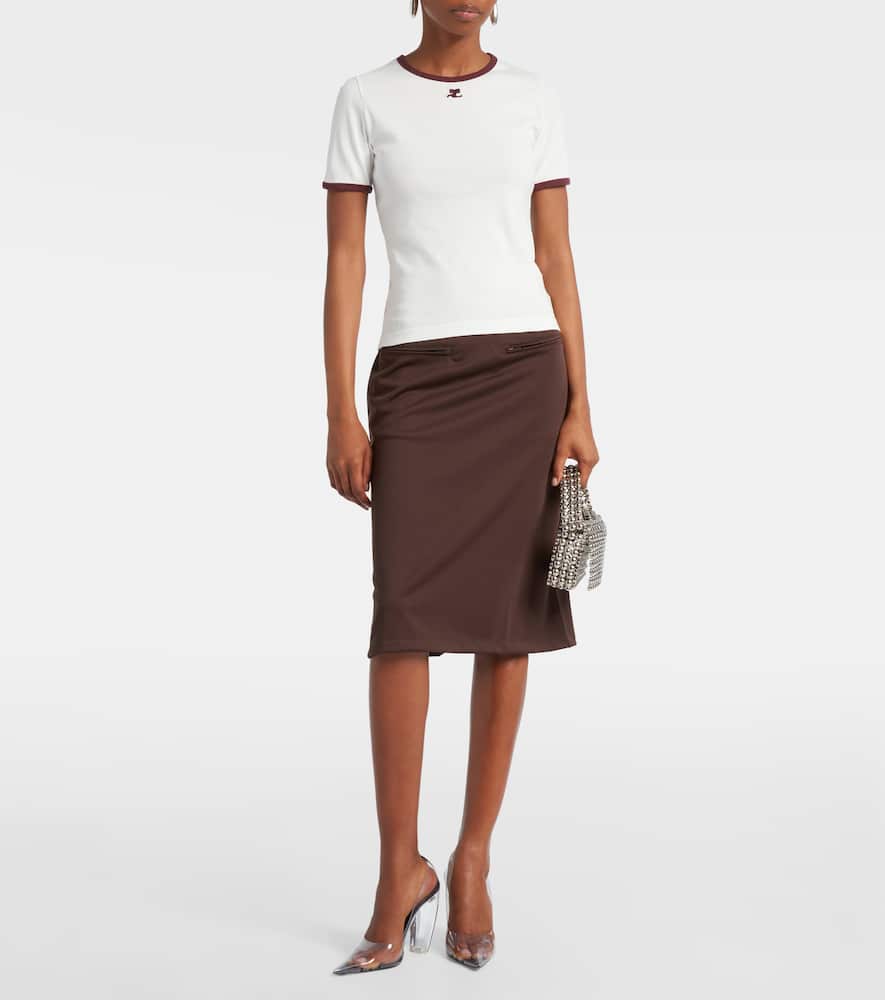 Courrèges Cotton T-shirt With Black Trim And Front Logo In White