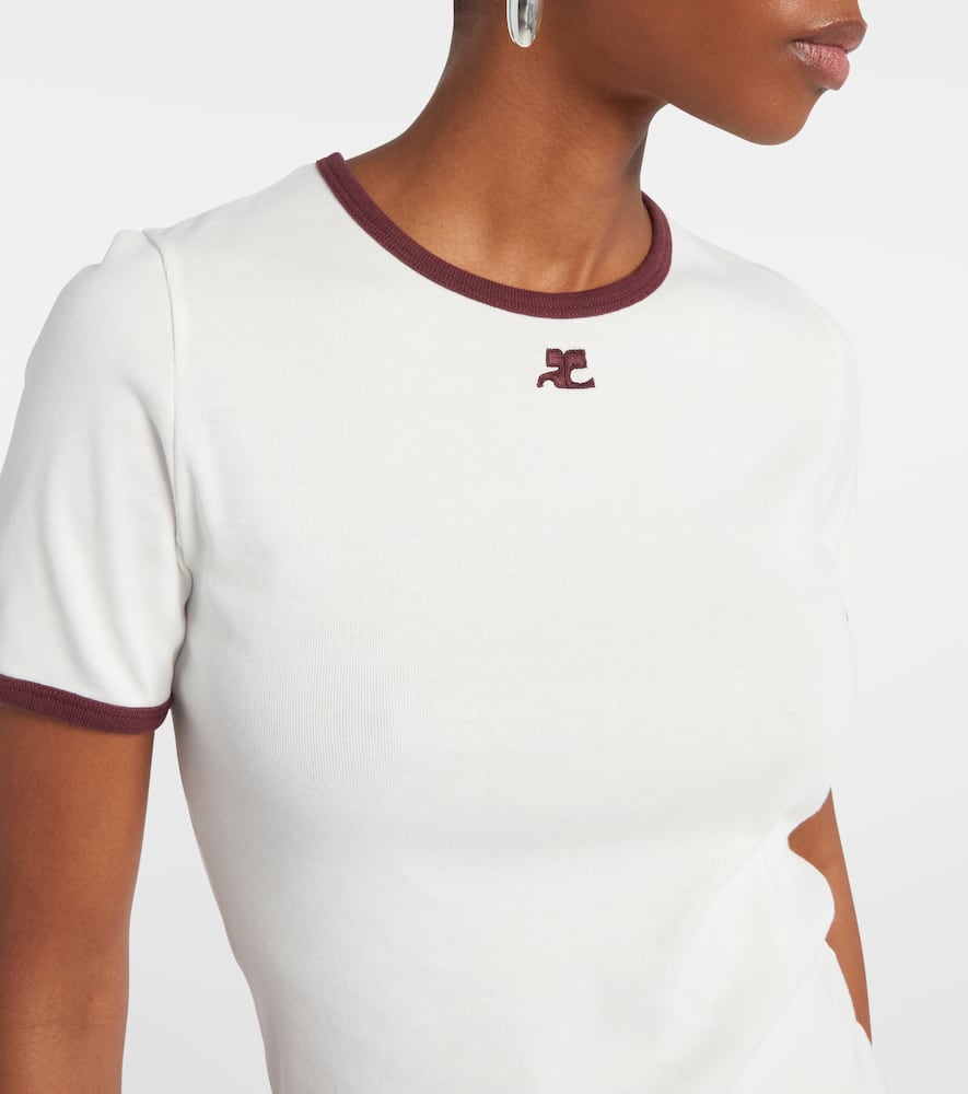 Courrèges Cotton T-shirt With Black Trim And Front Logo In White