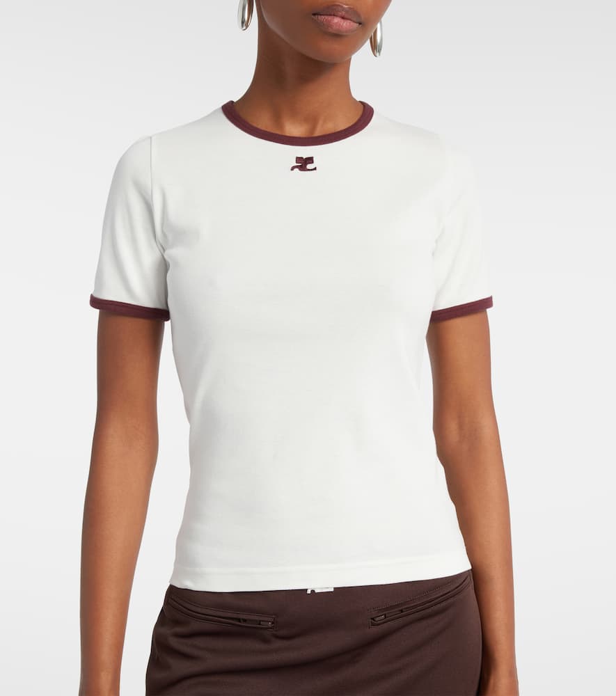 Courrèges Cotton T-shirt With Black Trim And Front Logo In White