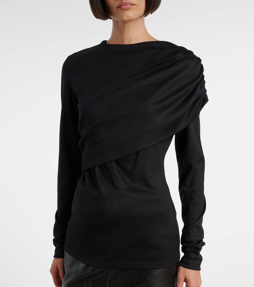 Isabel Marant Asna Draped Virgin Wool Top In Black