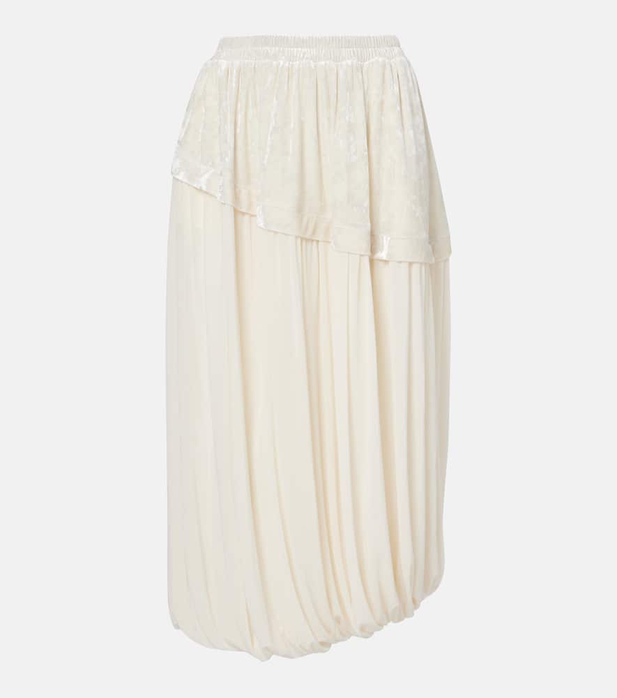 Xu Zhi Layered Velvet-trimmed Midi Skirt In White