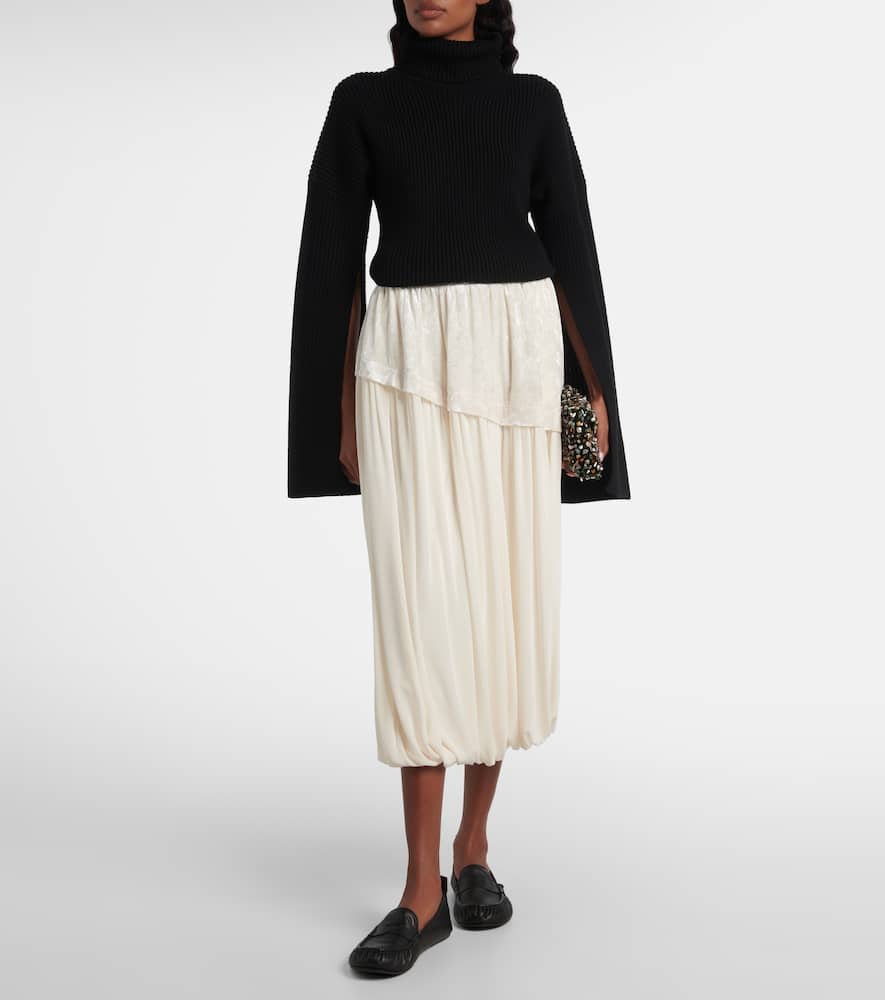 Xu Zhi Layered Velvet-trimmed Midi Skirt In White