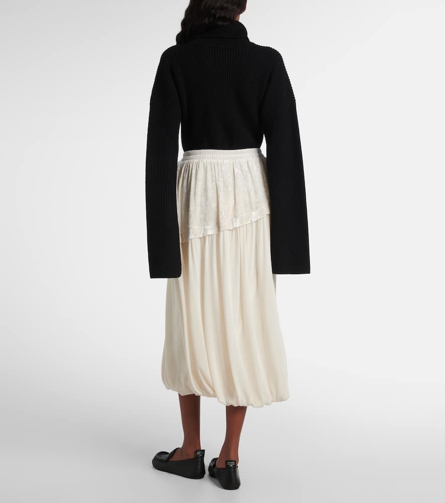 Xu Zhi Layered Velvet-trimmed Midi Skirt In White