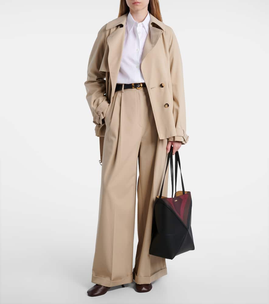 Loewe Double-breasted Pleated Cotton-twill Jacket In Neutral