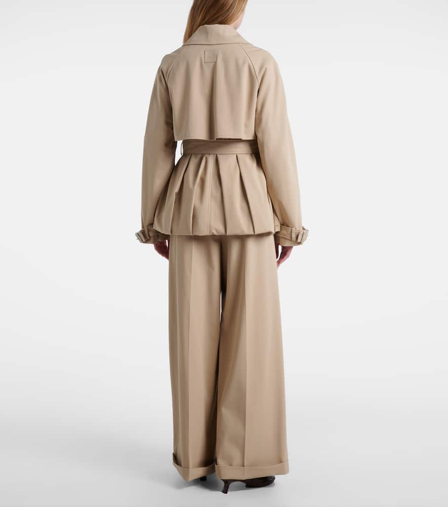 Loewe Double-breasted Pleated Cotton-twill Jacket In Neutral