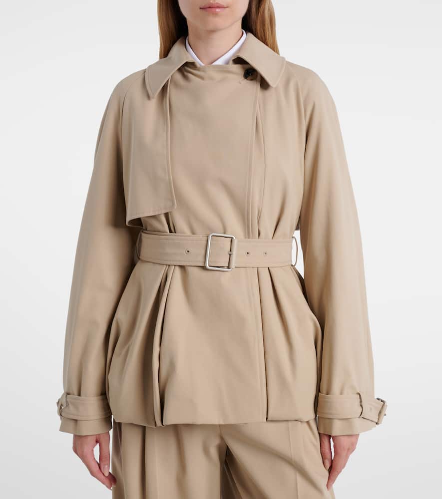 Loewe Double-breasted Pleated Cotton-twill Jacket In Neutral