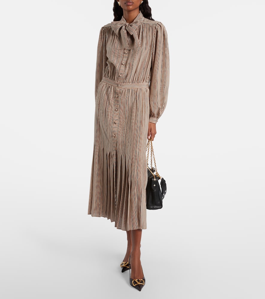  Valentino Valentino Striped Tie-neck Silk Midi Dress 
