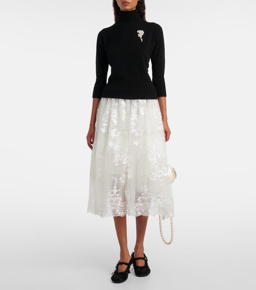 Simone Rocha Sequined Tulle Midi Skirt In White