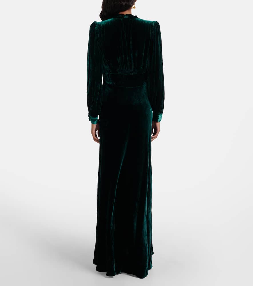 Rixo London Emory Velvet Gown In Green