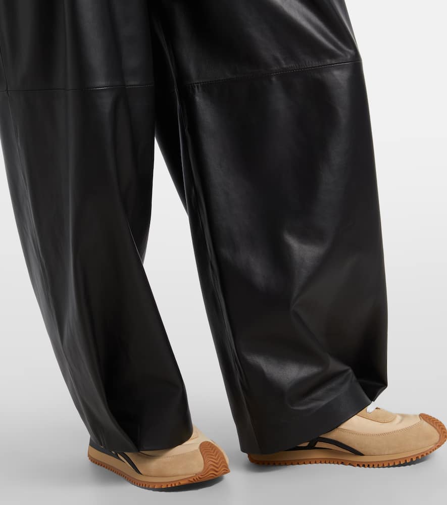 Loewe Pleated High-rise Leather Barrel-leg Pants In Black