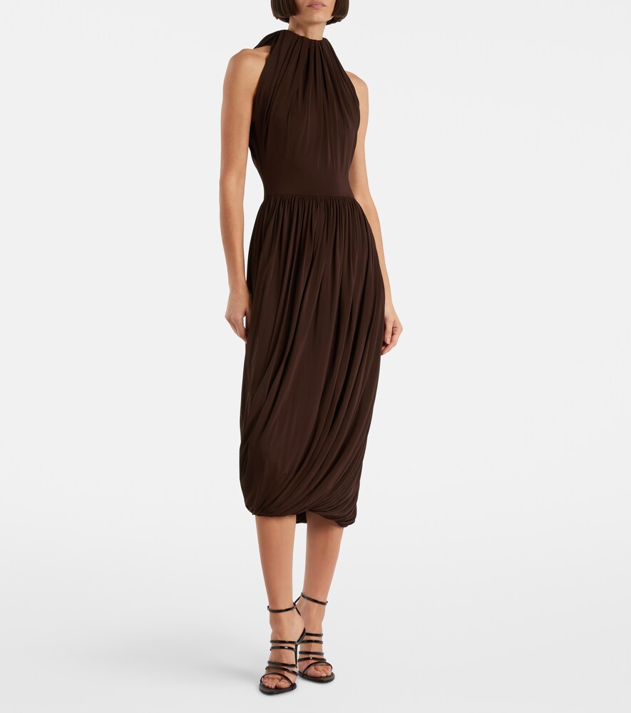 Alaïa Gathered pleated halterneck midi dress