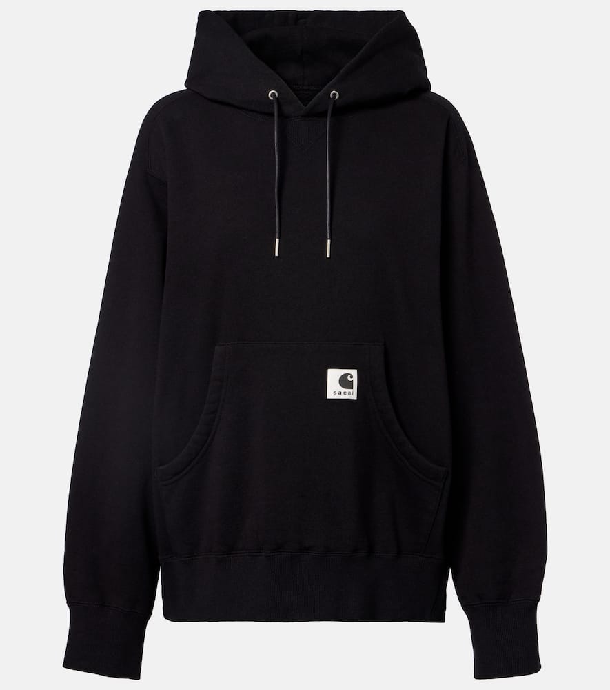 Sacai X Carhatt Cotton Jersey Hoodie In Black