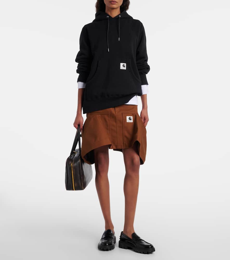 Sacai X Carhatt Cotton Jersey Hoodie In Black