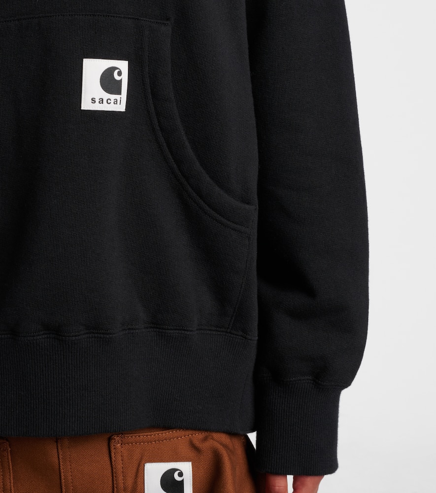 Sacai X Carhatt Cotton Jersey Hoodie In Black