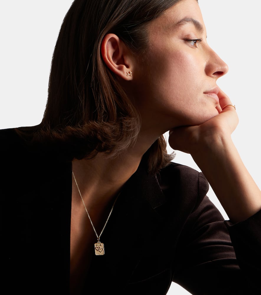 Sydney Evan The Lovers Tarot Card 14kt Gold Necklace With Rubies And Diamonds In Gold