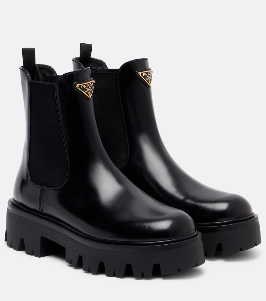 Prada 50 Leather Platform Chelsea Boots In Black