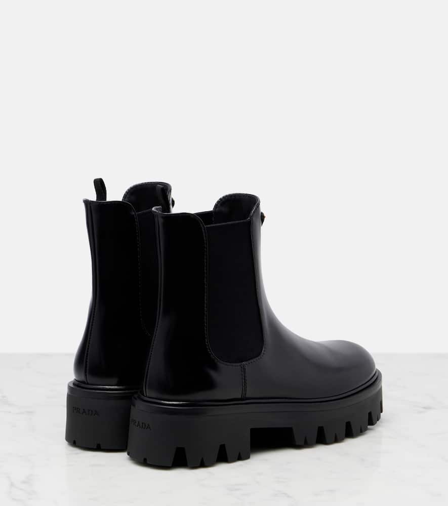 Prada 50 Leather Platform Chelsea Boots In Black