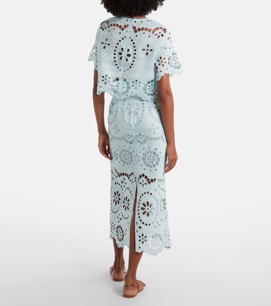 Zimmermann Awaken Belted Broderie Anglaise Linen Midi Skirt In Green