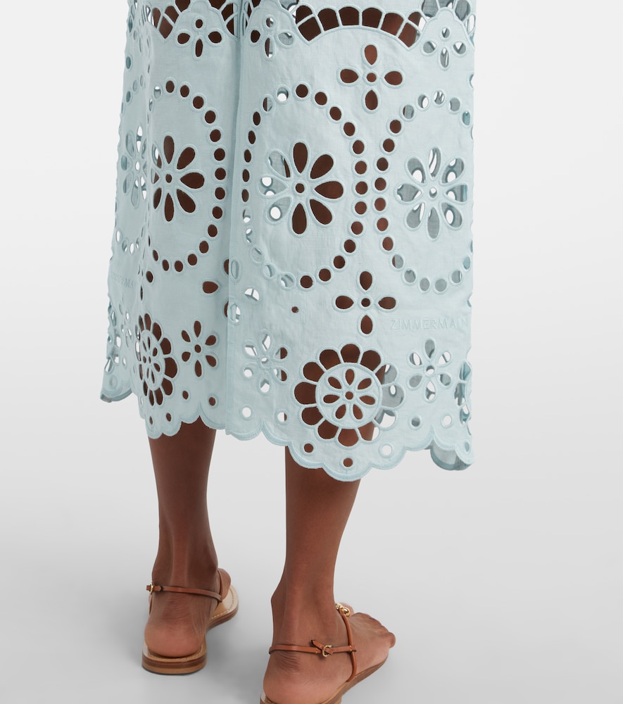 Zimmermann Awaken Belted Broderie Anglaise Linen Midi Skirt In Green