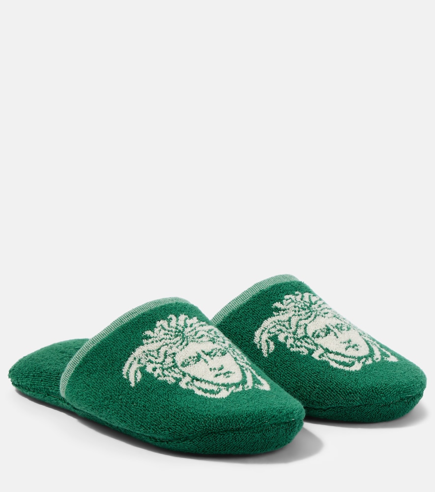 Versace Home Unisex Green Medusa Cotton Terry Slippers - Mytheresa
