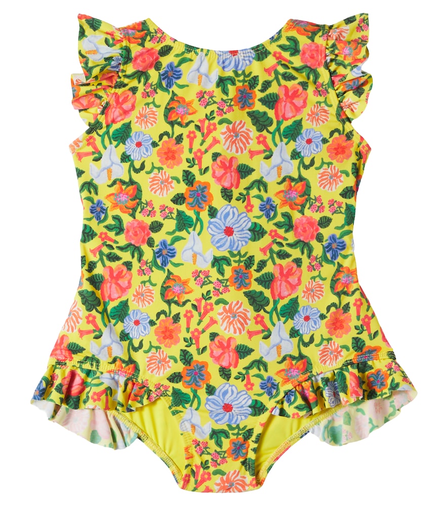 Fabula Fábula Bow-detail floral ruffled swimsuit