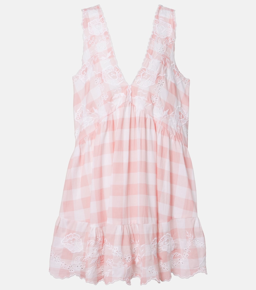 Juliet Dunn Broderie anglaise checked cotton poplin minidress