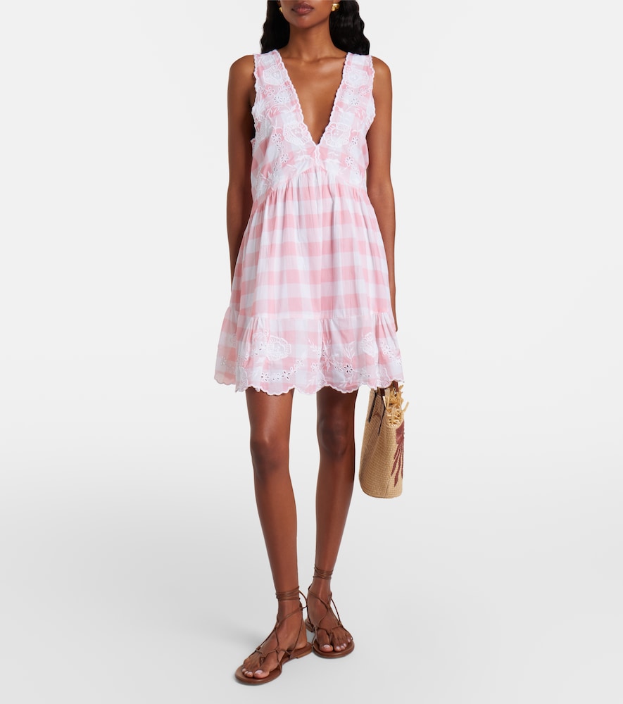 Juliet Dunn Broderie anglaise checked cotton poplin minidress