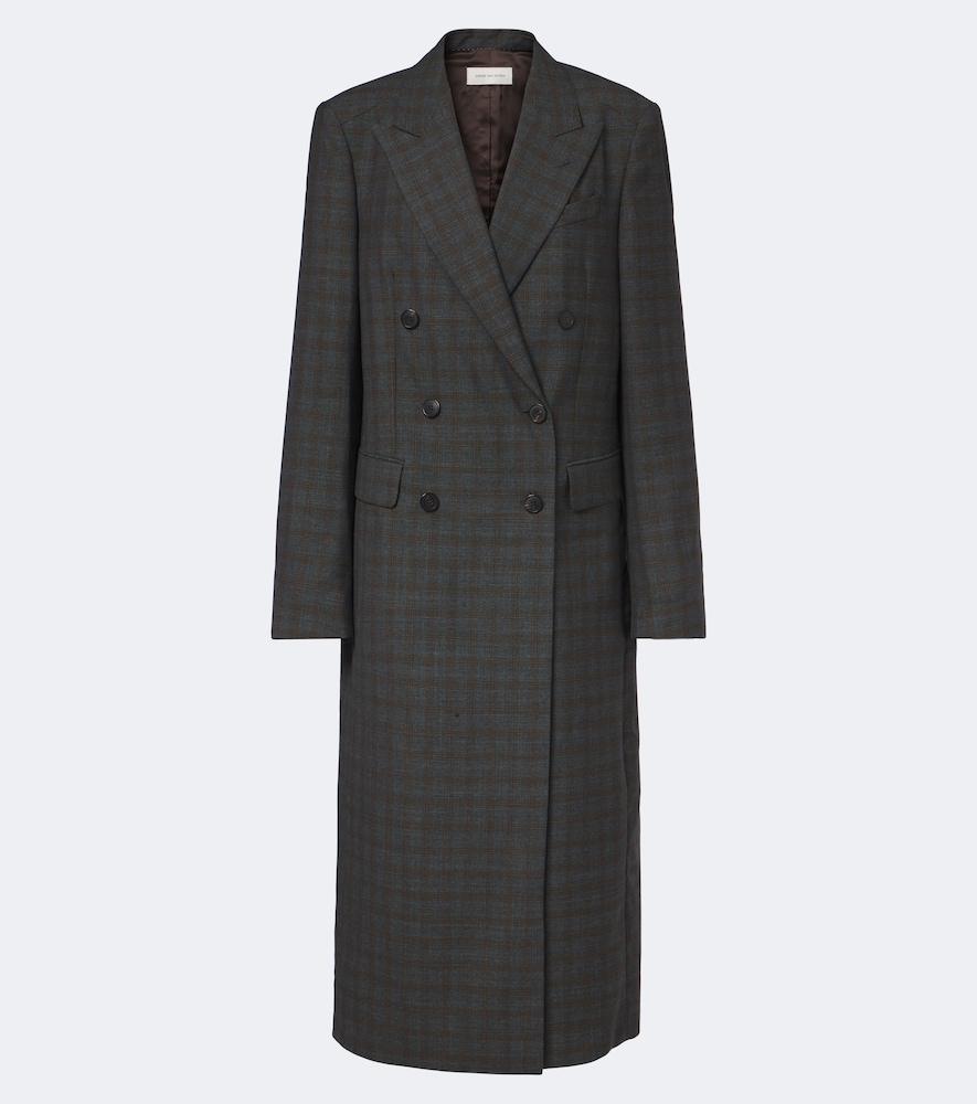 Dries Van Noten Checked Double-breasted Wool Coat In Gray