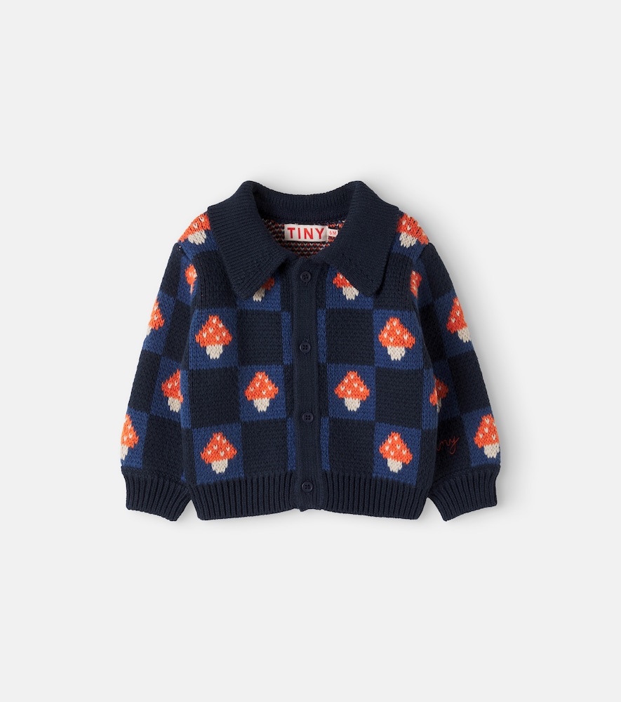 Tinycottons Baby Intarsia Cotton Cardigan In Blue
