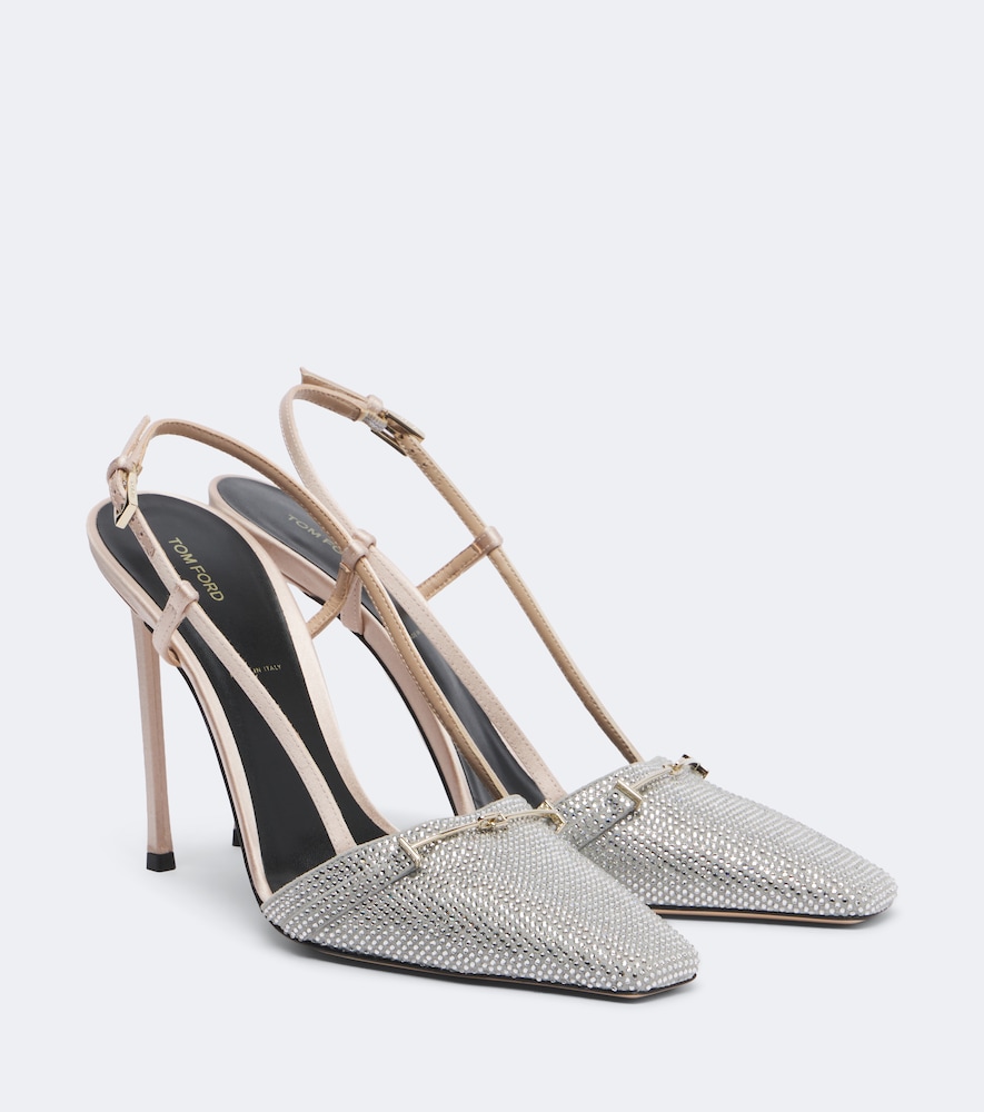 Tom Ford Arc Embellished Satin Slingback Pumps In Silver
