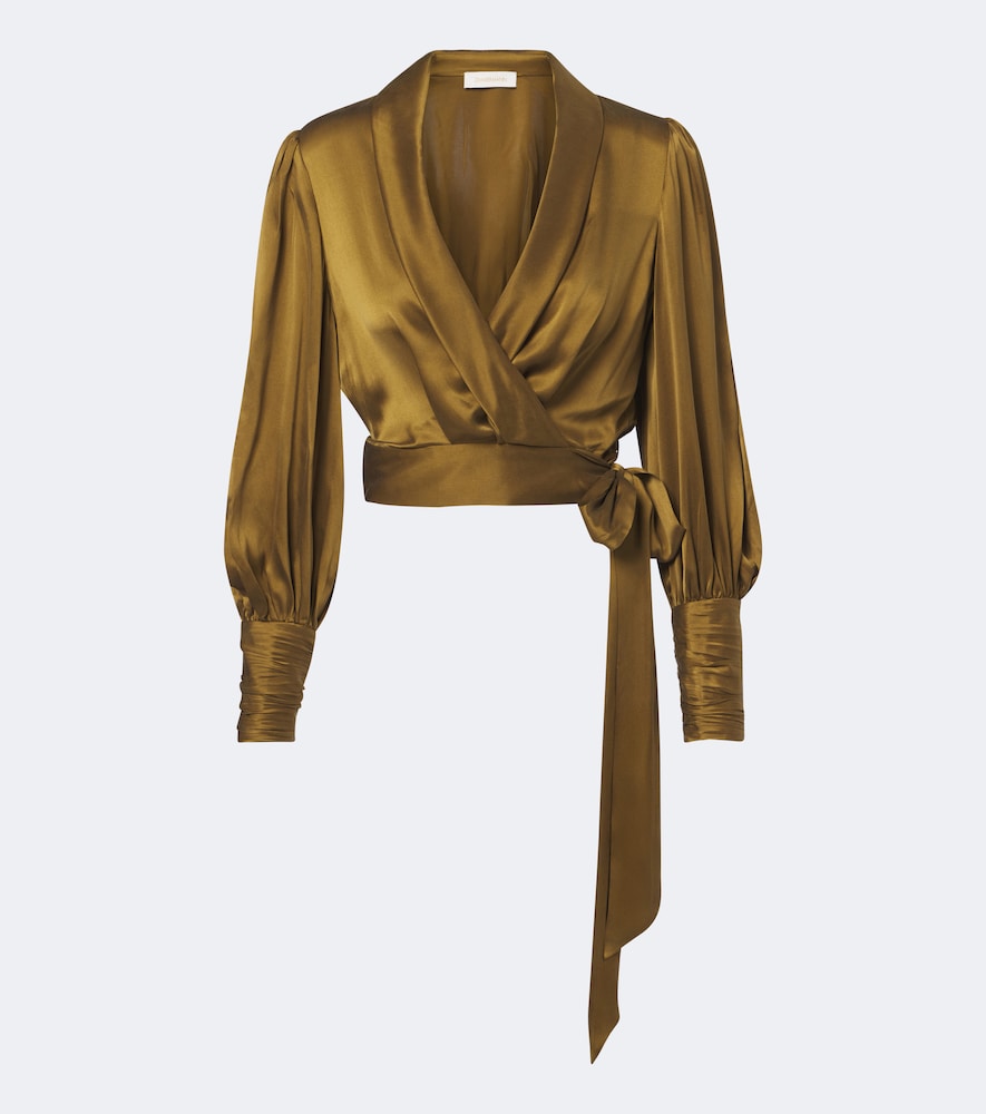 Zimmermann Silk Satin Wrap Top In Green