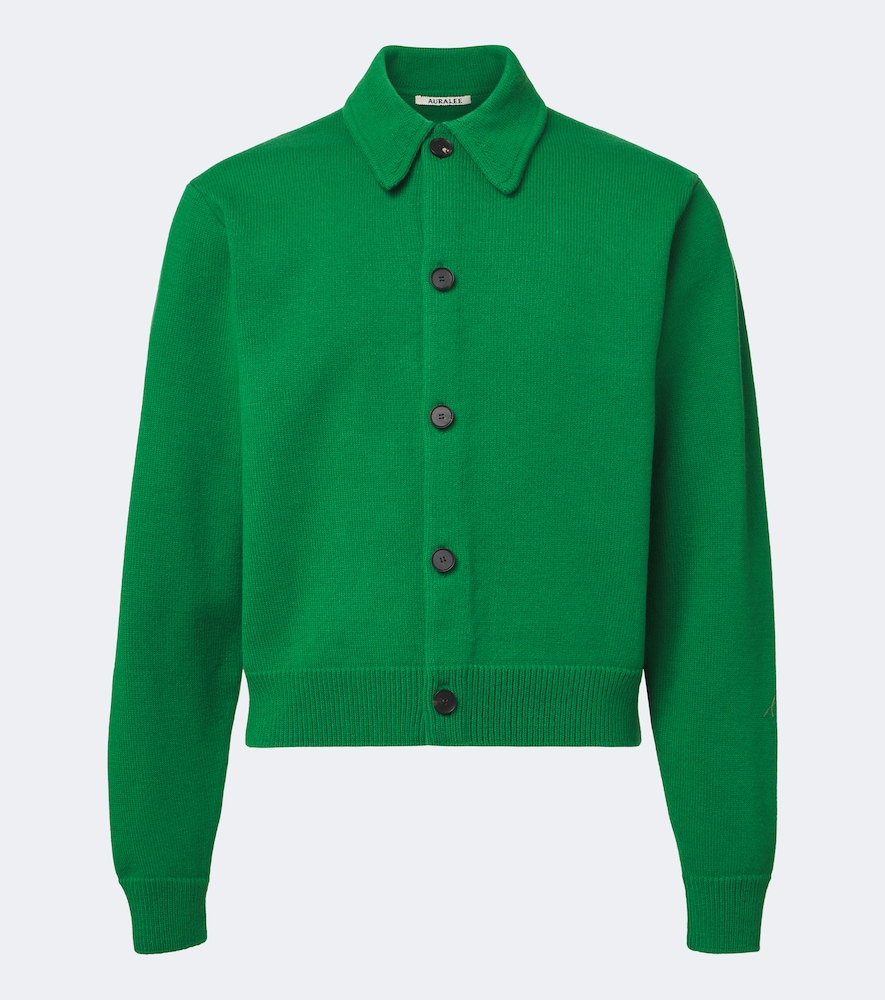 Auralee Wool Cardigan In Green