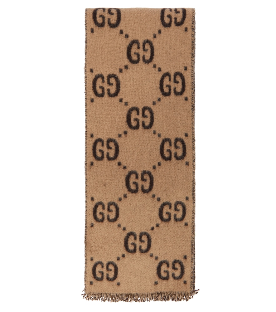 Gucci Kids Beige Gg Jacquard Wool Scarf