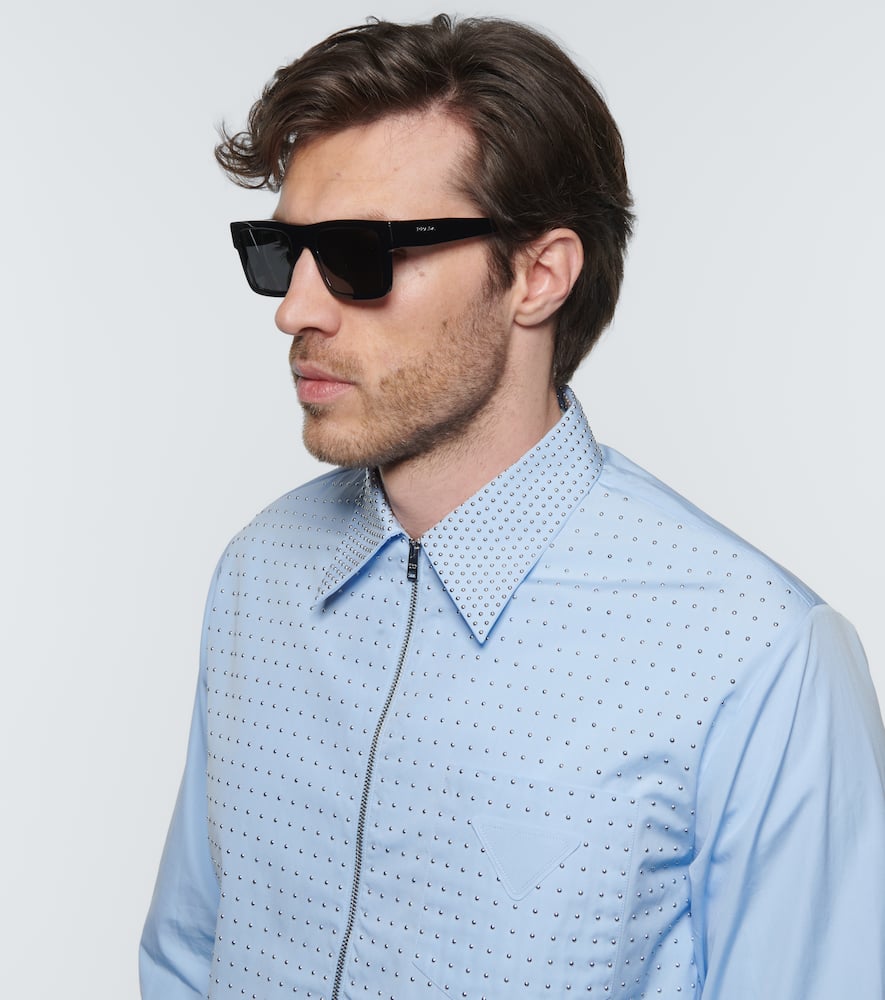 Prada Square-frame Logo-engraved Sunglasses In Black/black