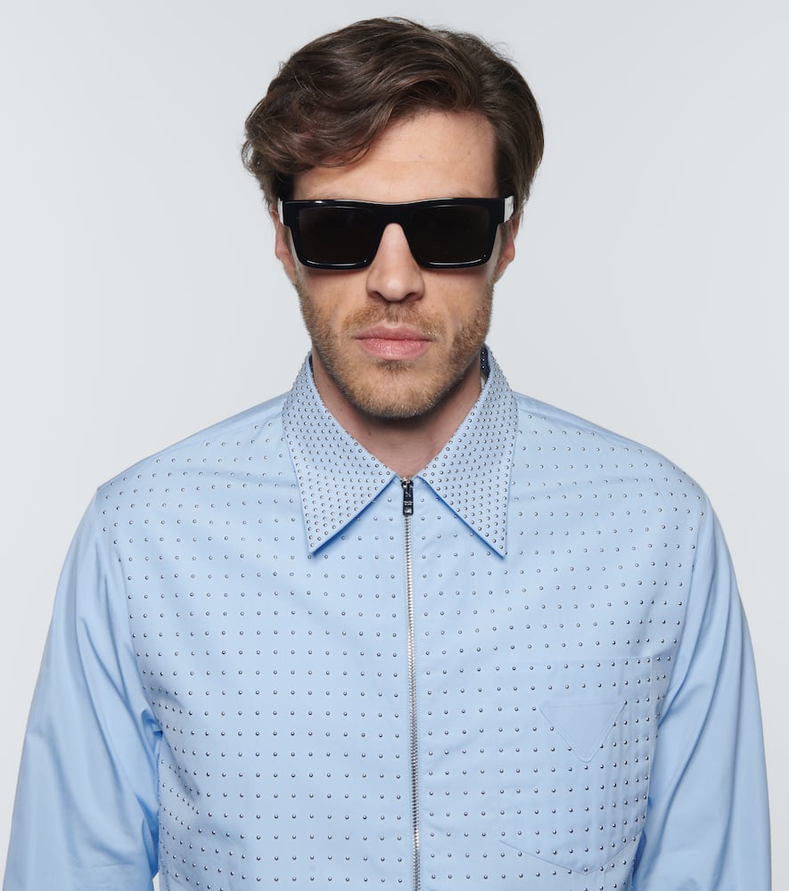 Prada Square-frame Logo-engraved Sunglasses In Black/black