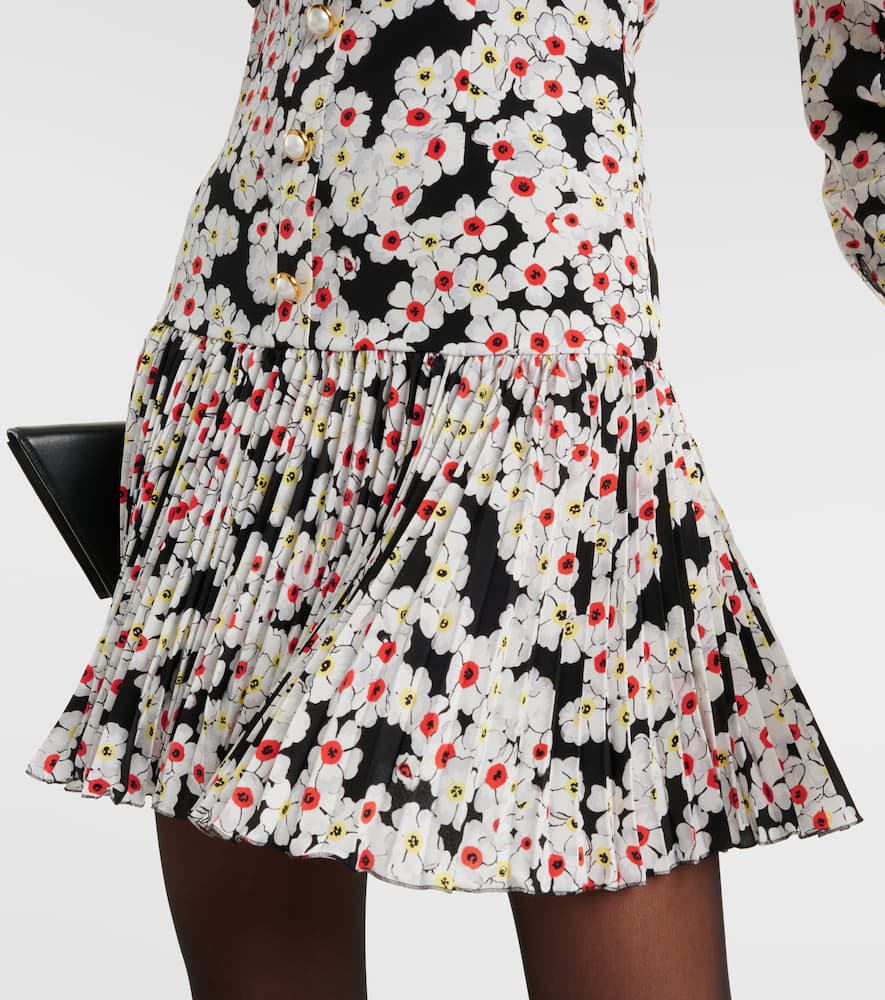 Alessandra Rich Bow-detailed Floral-print Silk Crepe De Chine Mini Dress In Multicoloured