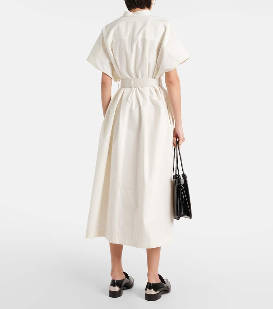Jil Sander Collarless Belted Shirt Dress In White