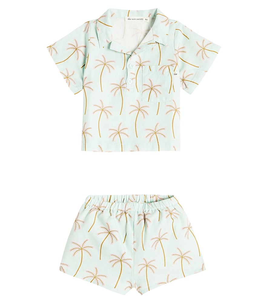 Shop The New Society Baby Palm Spring Shirt And Shorts Set In Blau